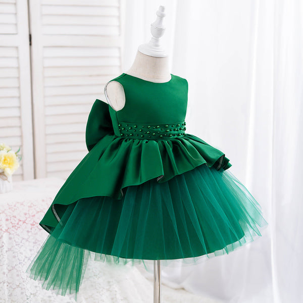 Baby proud Dark Green Color Sleeveless Kids Baby Frock