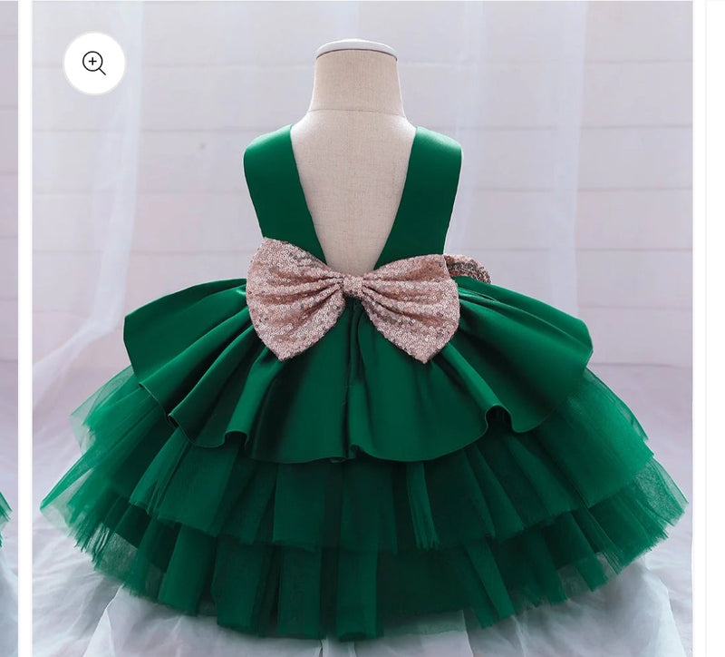 Baby Proud Dark Green Kids party Wear Dress