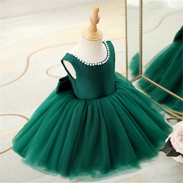 BABY PROUD DARK GREEN COLOR FROCK WITH HAIR BAND